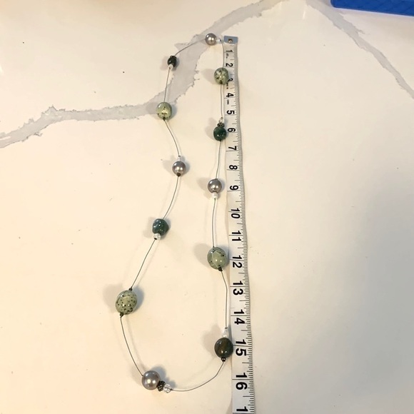 LONG necklace stone beads on a wire necklace 16” long green grey costume - Picture 7 of 8